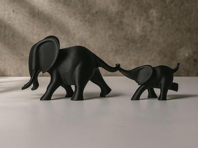 Elephant Duo Figurines – Minimalist Sculpture Set