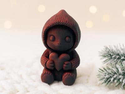 Mysterious Heart Hoodie Wooden Tree Figurine