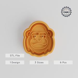 Gorilla Shape Cutter & Stamp Bundle, 3 Sizes, Wildlife Cookie & Fondant Decor, Animal Cute Design, Jungle Primate Ape PRODUCT_5559