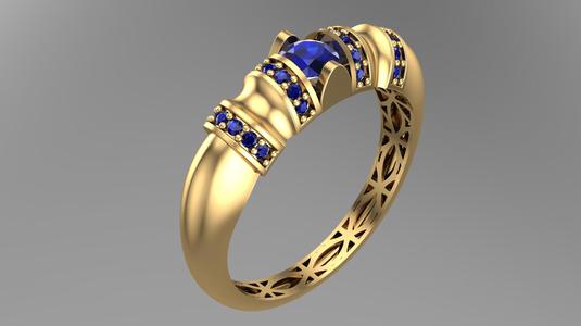 Geometric Patterned Gold Ring – Elegant Jewelry with Sapphire Stone-R5-13-