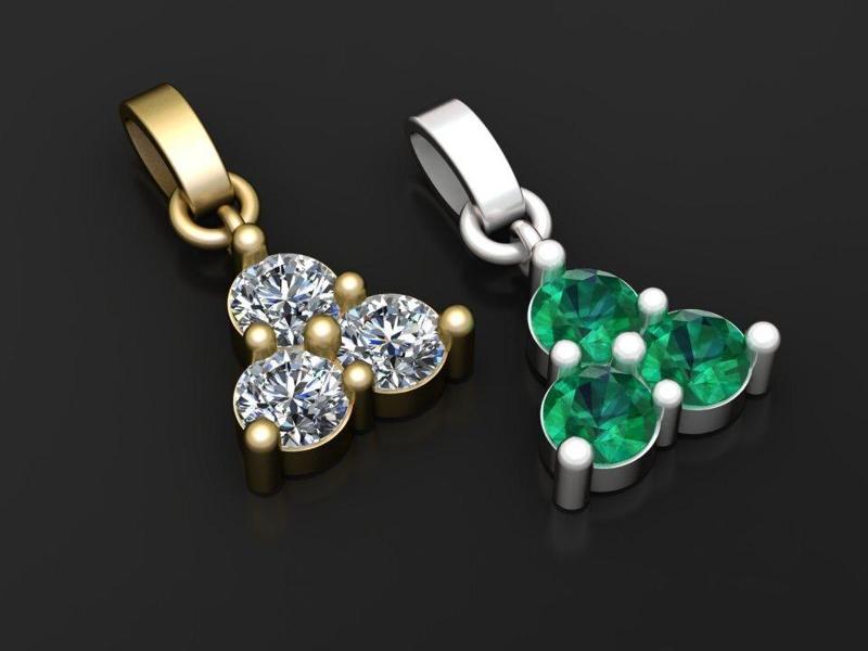 Floral Emerald and Diamond Pendant 3d printable model