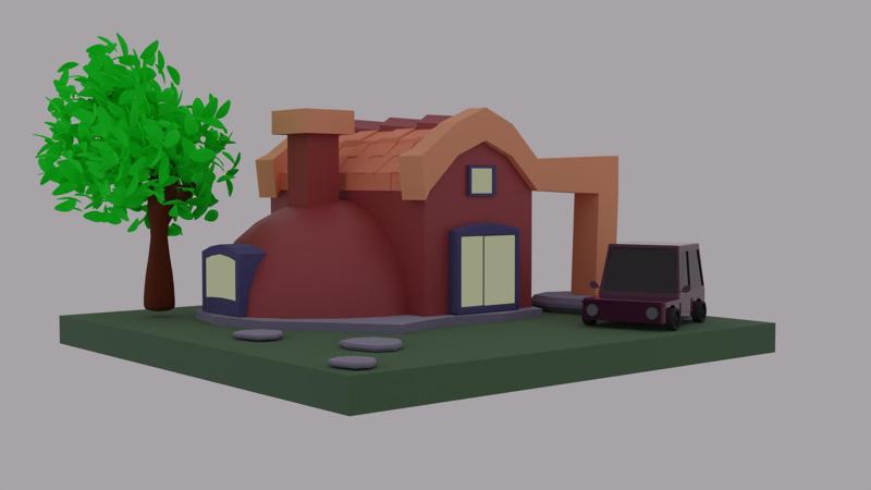 Woodish House: Rounded Kitchen, Tree, and Parked Car