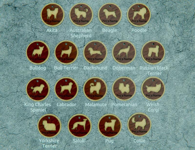 Dog id tags with lovely breeds silhouette for Glowforge laser cutting Round shape