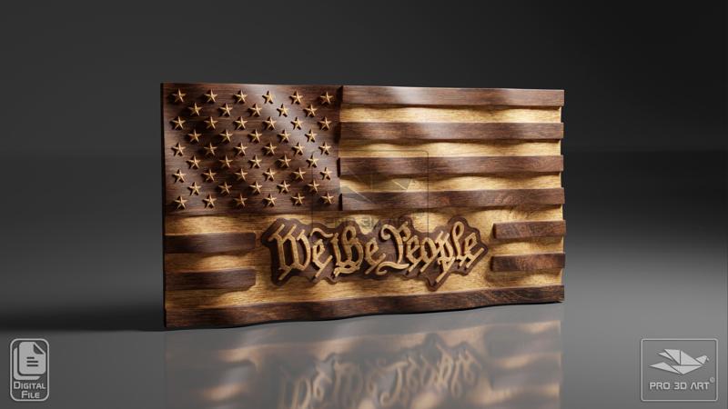 USA Wavy Flag - We The People - CNC Files For Wood, 3D STL Model