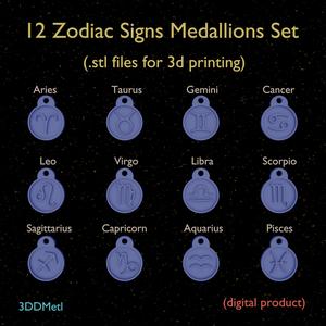 12 Zodiac Signs Medallions Set.