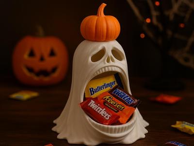 Ghost Candy Bowl with Pumpkin Hat