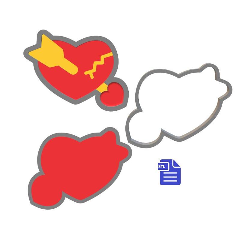 3pc Heart with Arrow Bath Bomb Mold