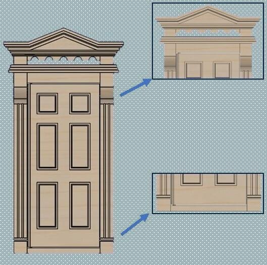 1/12 Hinged dollhouse front door (Hinged model No.15) + Detailed door frame