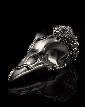 Crow raven skull with flowers pendant 3d print model