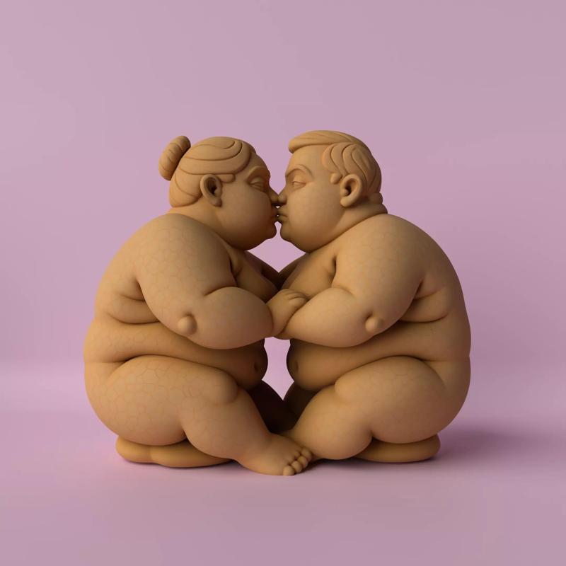 Chubby Couple Kissing Sculpture