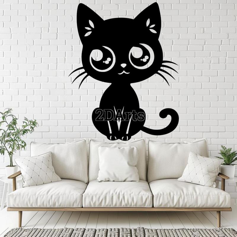 Cute Cartoon Cat 2D Wall Art/Window Art - Digital STL & SVG File for 3D Printing or Laser Cutting