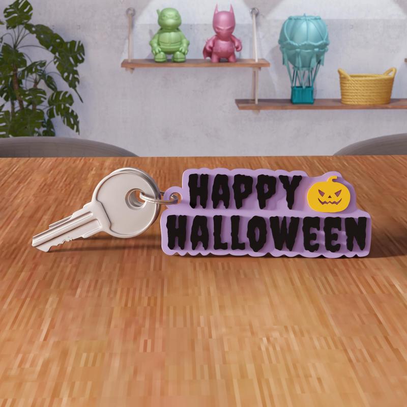 3D Happy Halloween Keychain STL File - 449