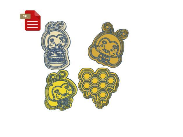 Set of 4 Kawaii BEE theme Cookie Cutters