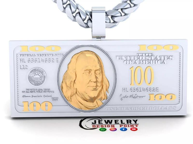 Custom Hundred Dollars Bill Pendant - 100 Dollars Pendant