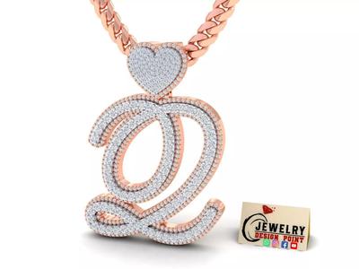 Custom Cursive Initial Q Letter Diamond Pendant A to Z Alphabet