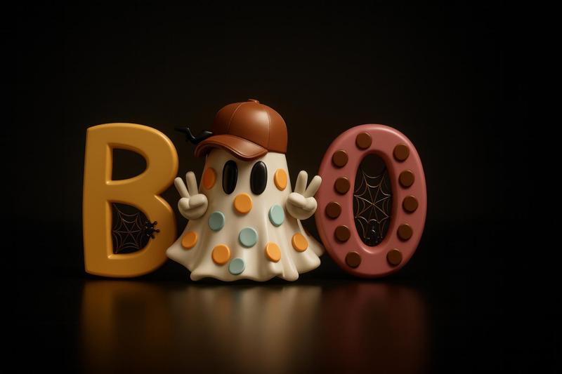 Cute Halloween Ghost BOO Sign | Spooky Decor | Fun Ghost with Hat and Polka Dots