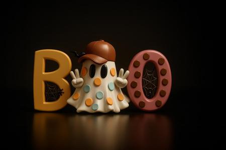 Cute Halloween Ghost BOO Sign | Spooky Decor | Fun Ghost with Hat and Polka Dots