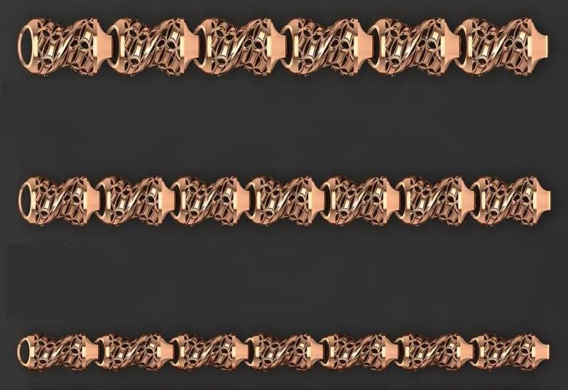 3 Size Gold Bracelet 3dm stl renders details