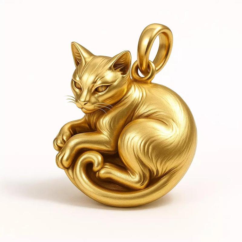 Curled Cat Gold Pendant