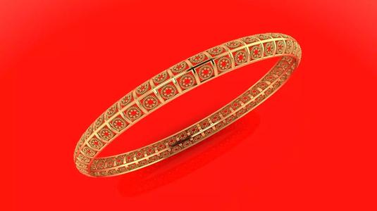 1357 Gold Bangle Squared and Circled 7gm