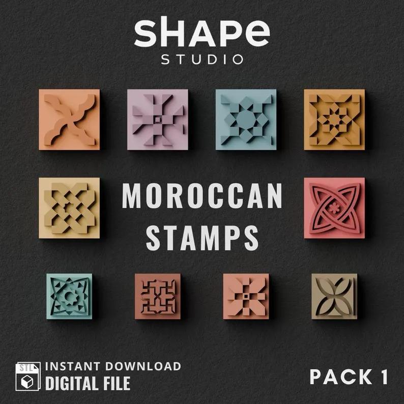 Moroccan Stamps (PACK I) | 10 Tile Stamp Designs | Polymer clay stamps | Digital STL file