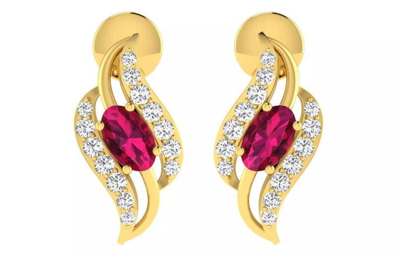 Oval Diamond Women Earring 3dm STL OBJ FBX Renders Details