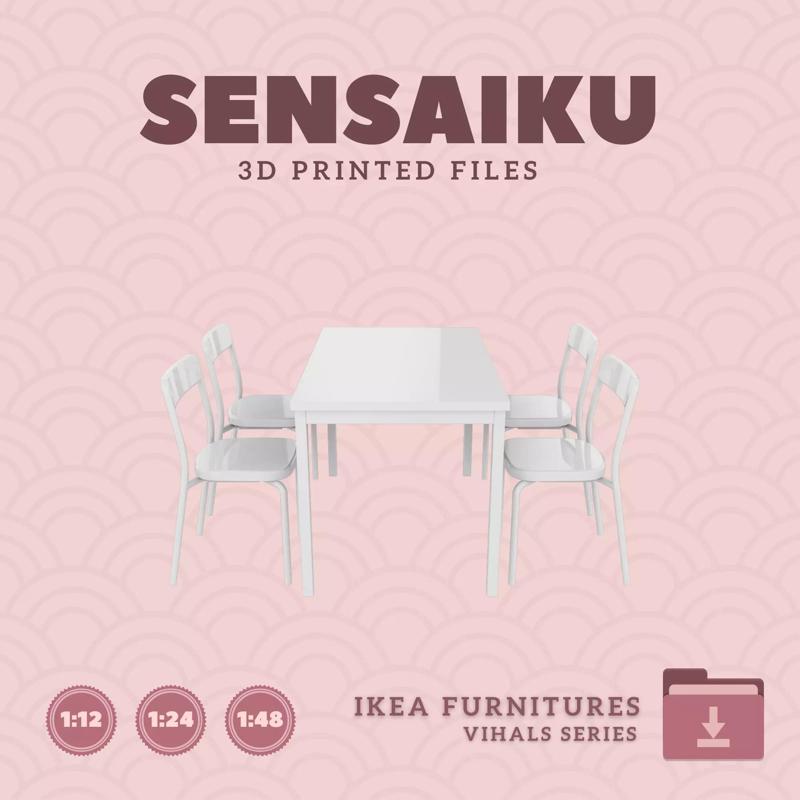 VIHALS Table 49 In and Chairs for Dollhouse - IKEA - 3D Print