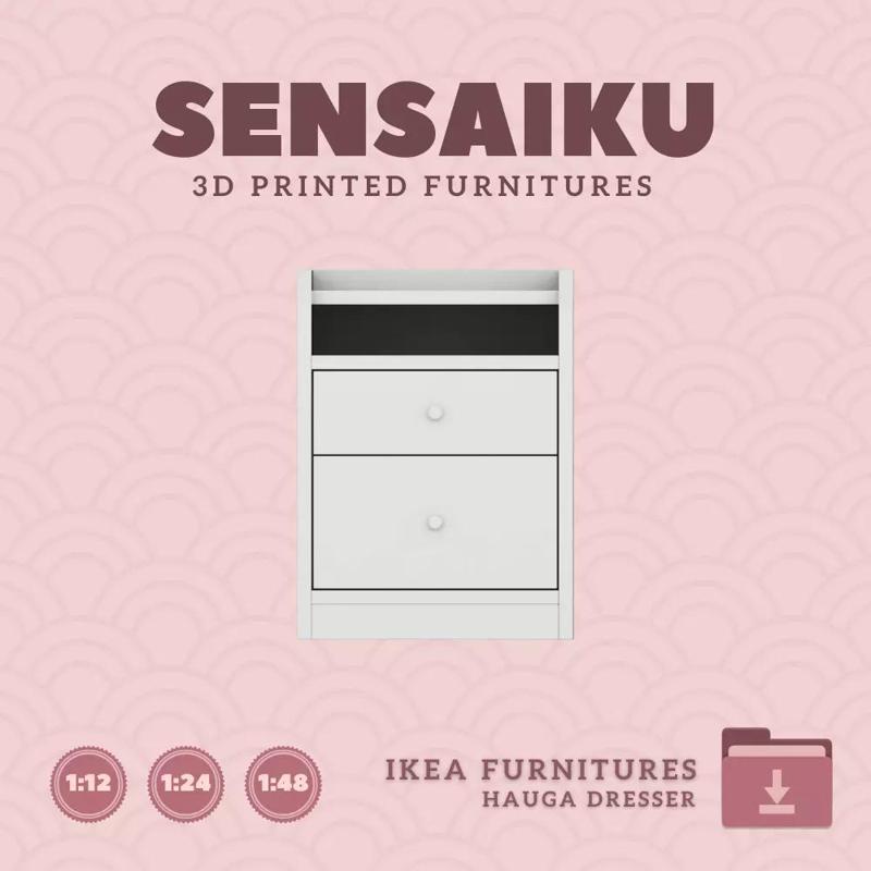 HAUGA 2 Drawer Dresser for Miniature Dollhouse IKEA 3D Print