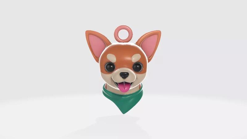 Cute Chihuahua Dog Head Keychain with Bandana
