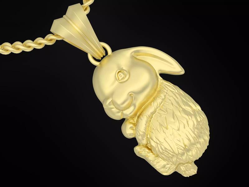 Cute rabbit pendant Sculpture jewelry gold necklace Silver