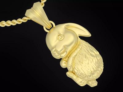 Cute rabbit pendant Sculpture jewelry gold necklace Silver