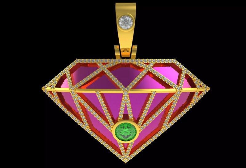 Diamond Shaped Gold Tone Charm Pendant