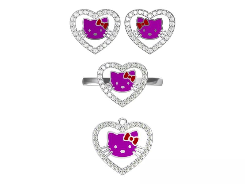 Hello Kitty Style Jewelry Set Earrings Ring Pendant