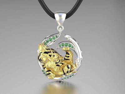 jewelry pendant tiger cub on the branch 0199