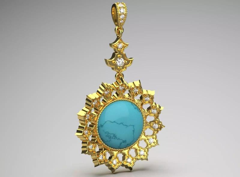 Pure Gold Pendant with Persian Turquoise jp0277