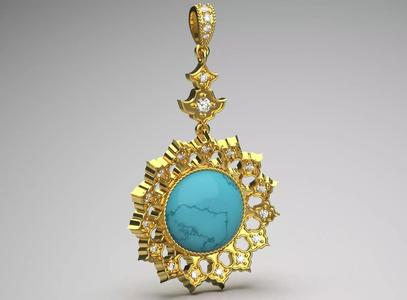Pure Gold Pendant with Persian Turquoise jp0277