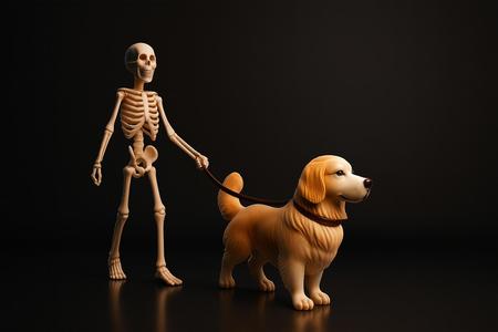 Skeleton Walking Dog Figurine | Unique Halloween Decor | Spooky Cute Desk Ornament | Gothic Home Accent