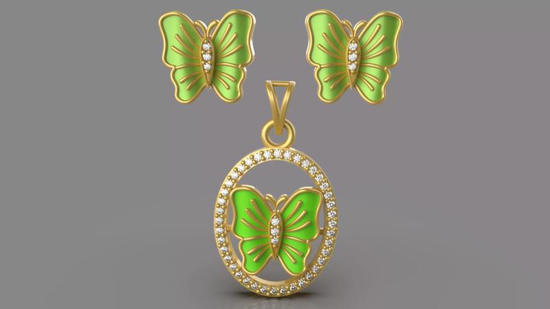 Unique Diamond Butterfly Pendant - 0034