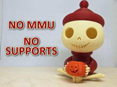 Cute sitting skeleton with pumpkin (halloween decor)