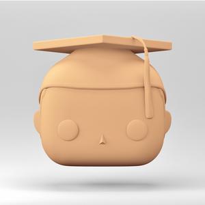 A male head in a Funko POP style. A Student wearing graduation hat. MH_5-9