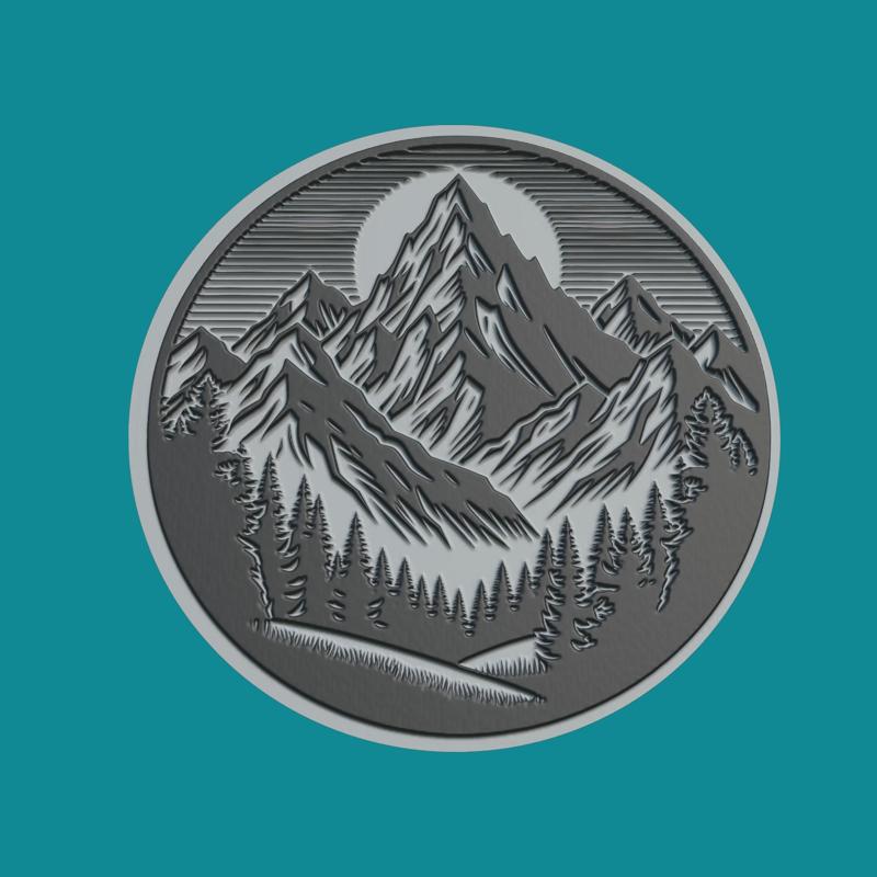 Mountain Medallion Mountain 3d Print Model