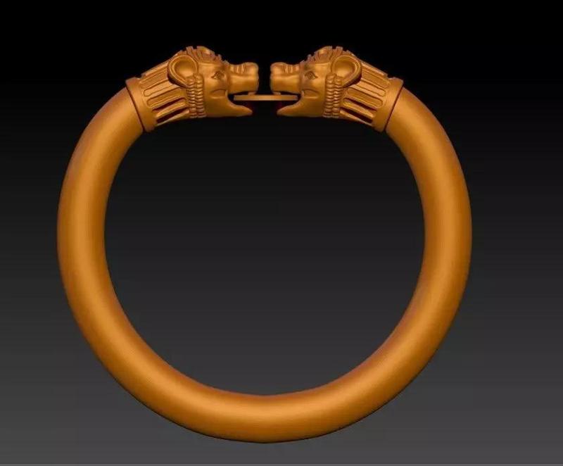 Lion head antique Gold plated bangle bracelet