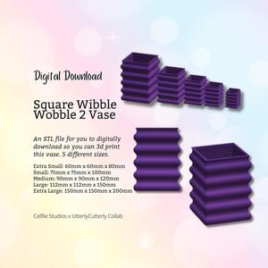 Square Wobble Vase 2 STL File - Digital Download -5 Sizes- Homeware, Minimalist Modern Design