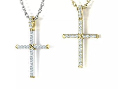 Diamond Cross Necklace Two-Tone Classic Pendant 3dmodel
