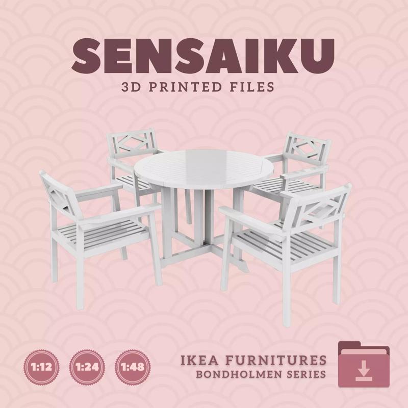 BONDHOLMEN Table  with Armchairs for Dollhouse - IKEA - 3D Print