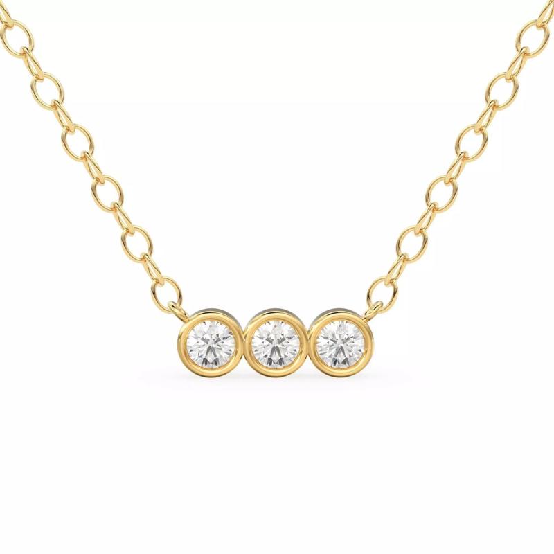 3 Diamond Bezel Charm Pendant Gold Trio Zircon Necklace