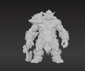 Imposing Grimdark Savage with Great Axe - Heavily Armored Greenskin Brute 3D Model Sculpture