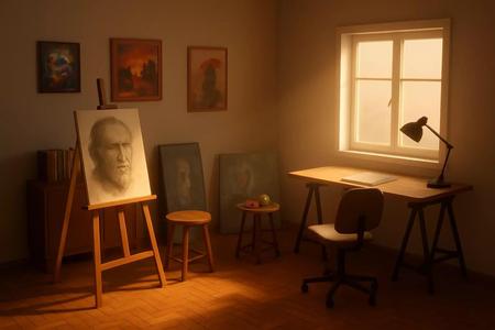Low Poly Artist Studio Interior 3D Model