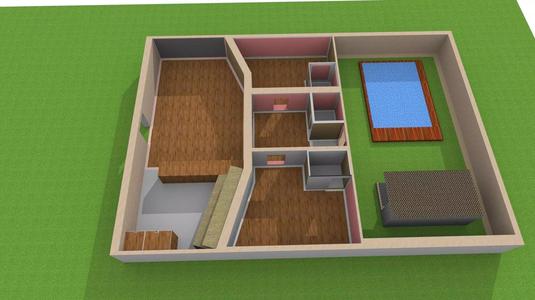 Floor house with two bedrooms and living room