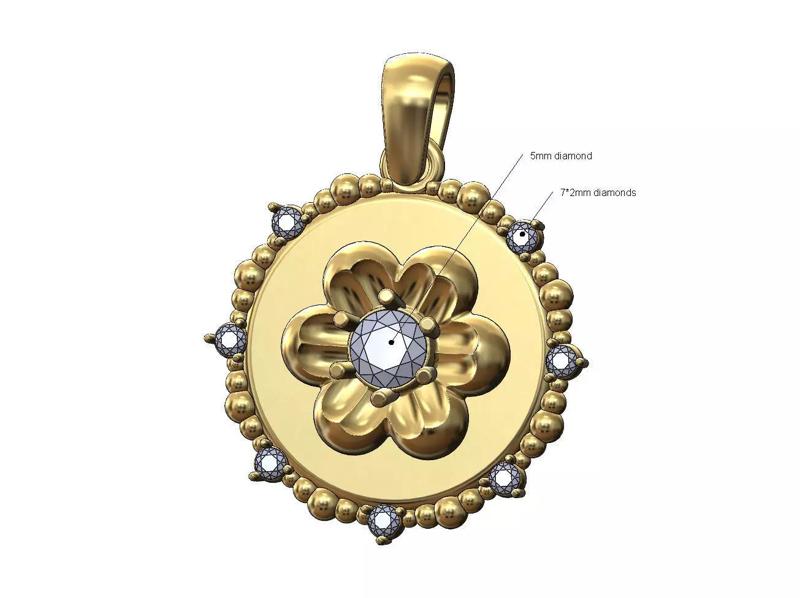Diamond Florentine beaded pendant charm